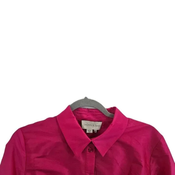 NWT Sachin & Babi Astor Top Embroidered Taffeta Button Down Blouse Fuchsia M